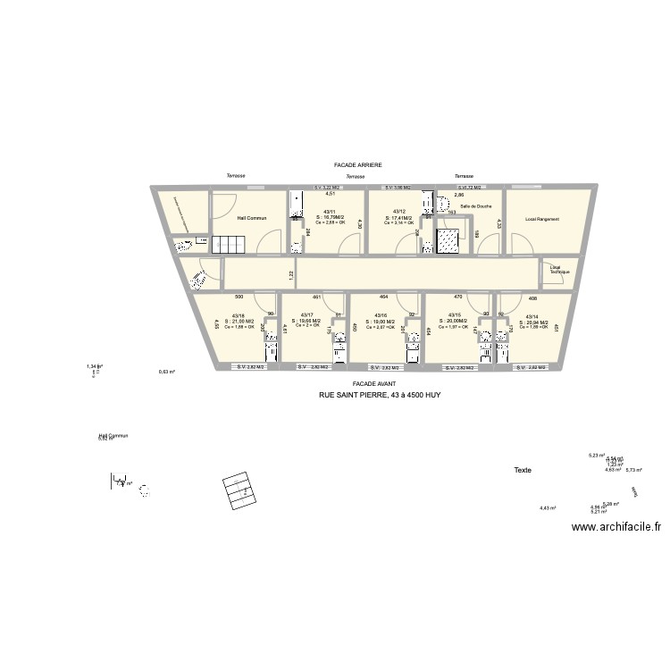 marcos. Plan de 14 pièces et 68 m2