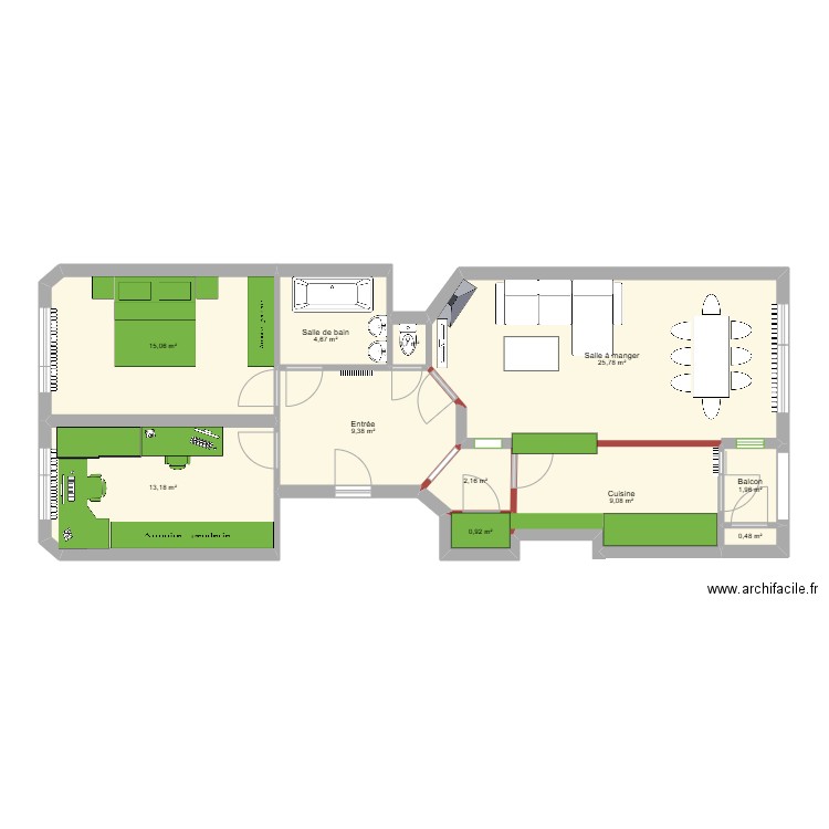 Général Médecin Derache 135. Plan de 11 pièces et 83 m2