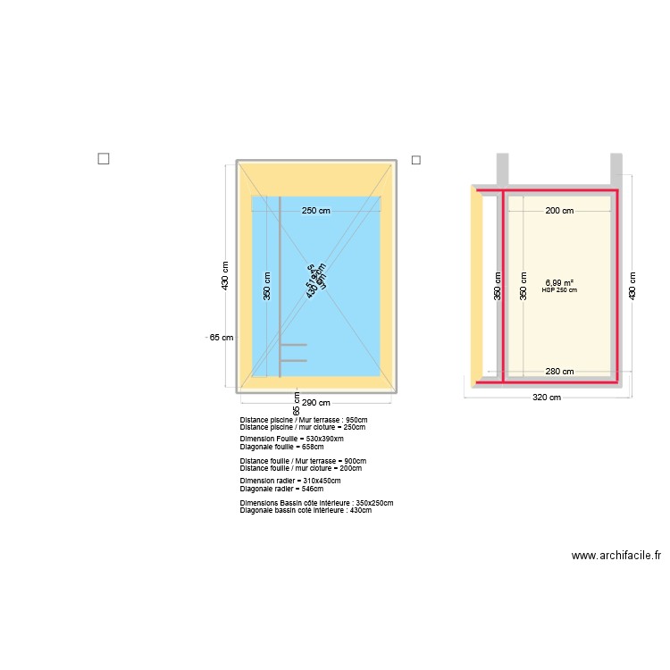 Piscine V8 cotes fouille. Plan de 4 pièces et 31 m2