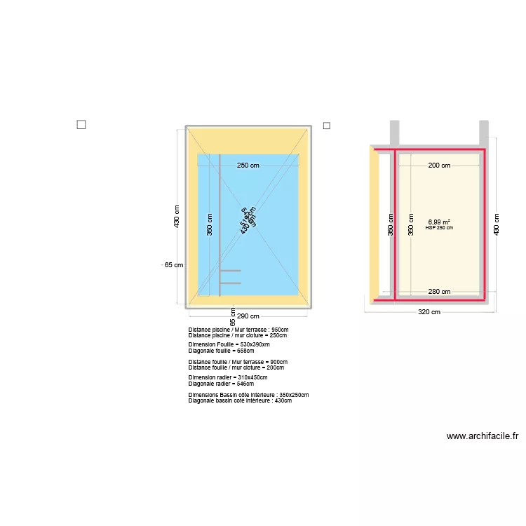 Piscine V8 cotes fouille. Plan de 