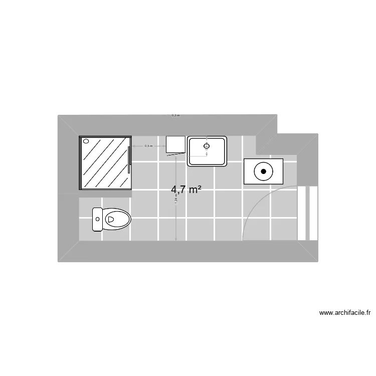 Salle de bain Saint Point 2. Plan de 1  et 5 m²