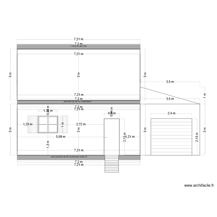 coupe fa&ccedil;ade entr&eacute;e. Plan de 