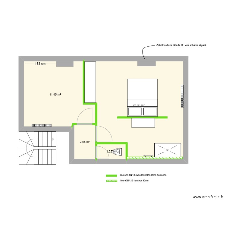 PROJET VICTOR HUGO V2 - COMBLES. Plan de 4 pièces et 38 m2