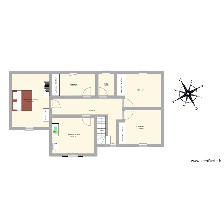 Plan Maison Brest   1er étage. Plan de 8 pièces et 87 m2