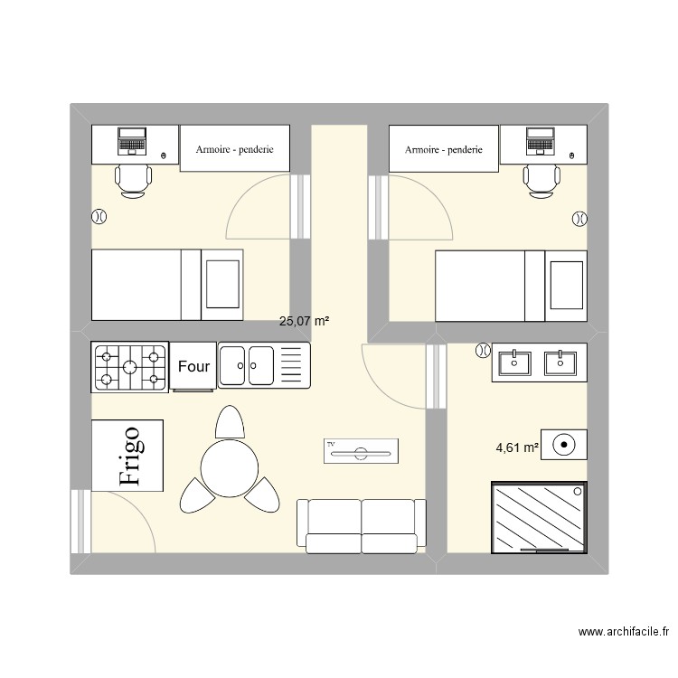 projet nexity t2. Plan de 2 pièces et 30 m2