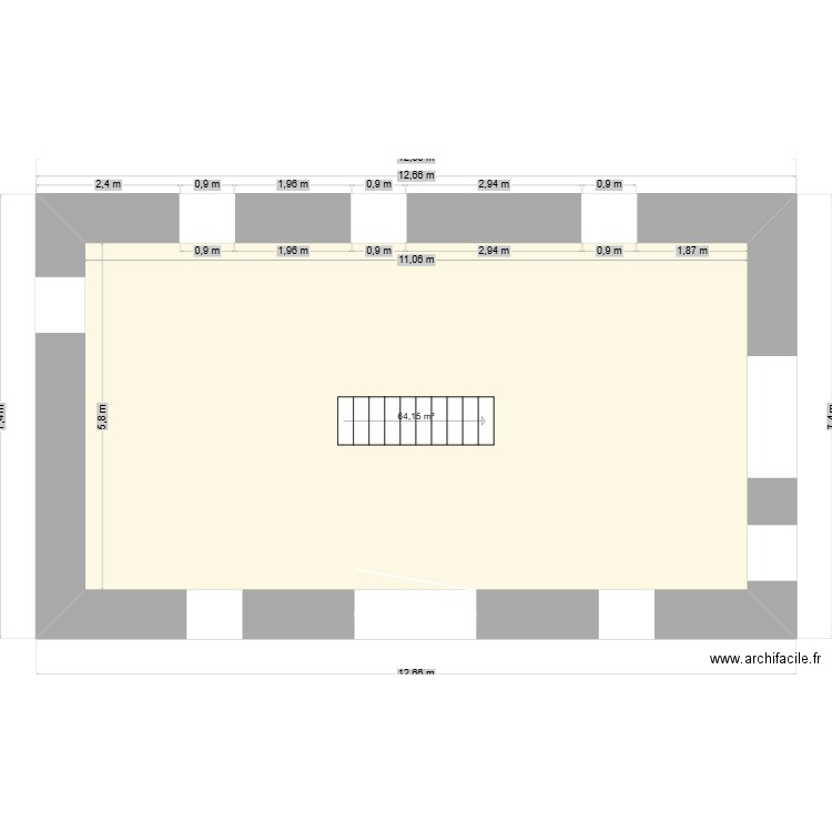 arrens_RDC. Plan de 1 pièce et 64 m2