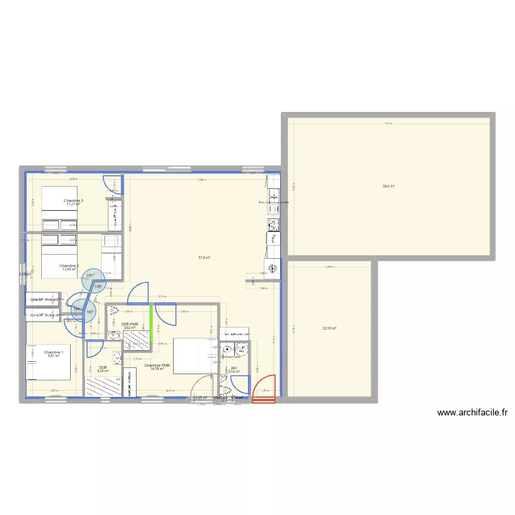 Pontacq WC entr&eacute;e longueur + garage. Plan de 15  et 191 m²