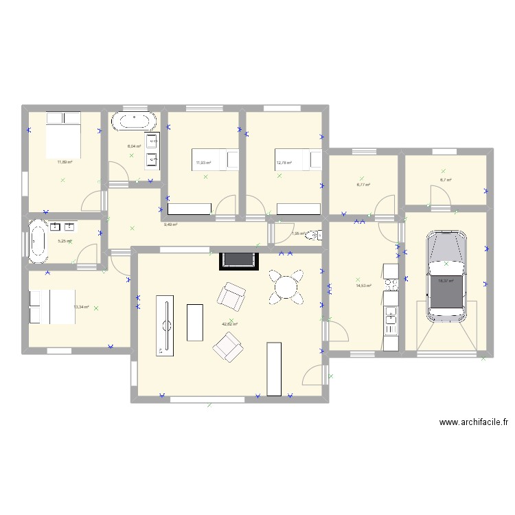 TD11 henri yoann. Plan de 13 pièces et 162 m2
