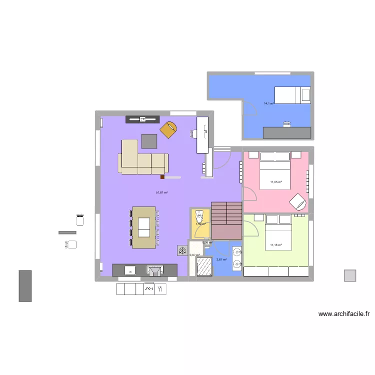 Maison THISE v6 chemin&eacute;. Plan de 8  et 95 m²