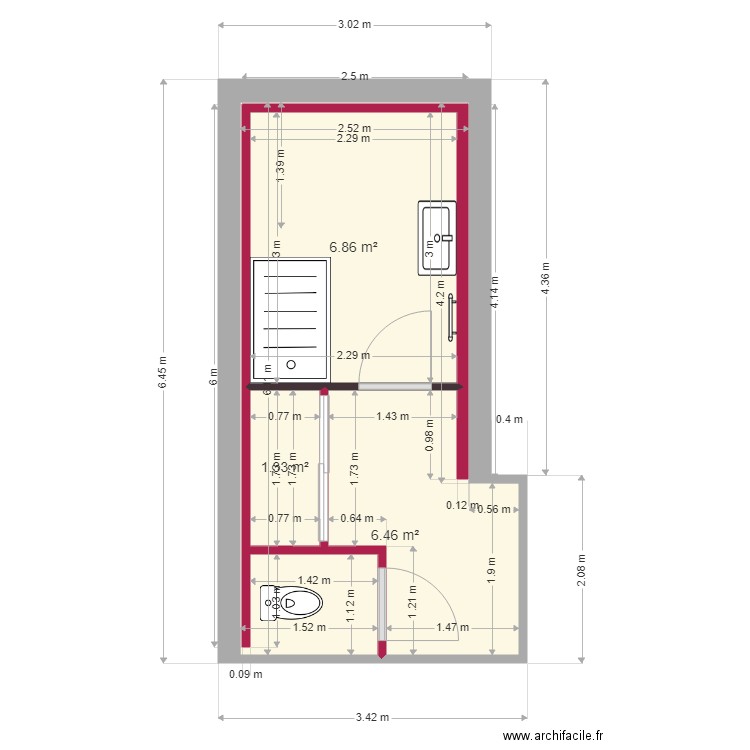 menant. Plan de 3 pièces et 15 m2