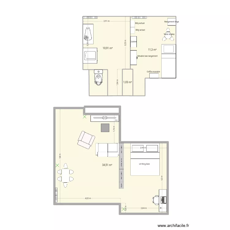 Salon valid&eacute;. Plan de 5  et 60 m²