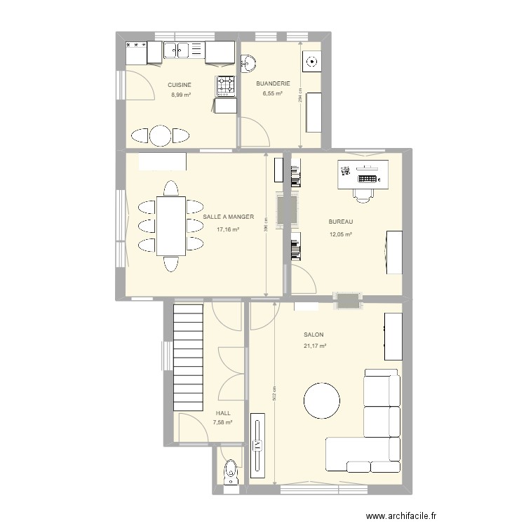 RDC HAMBURSIN. Plan de 7 pièces et 74 m2