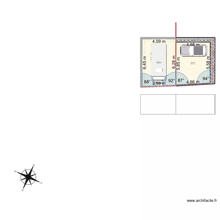 garage. Plan de 2  et 56 m²