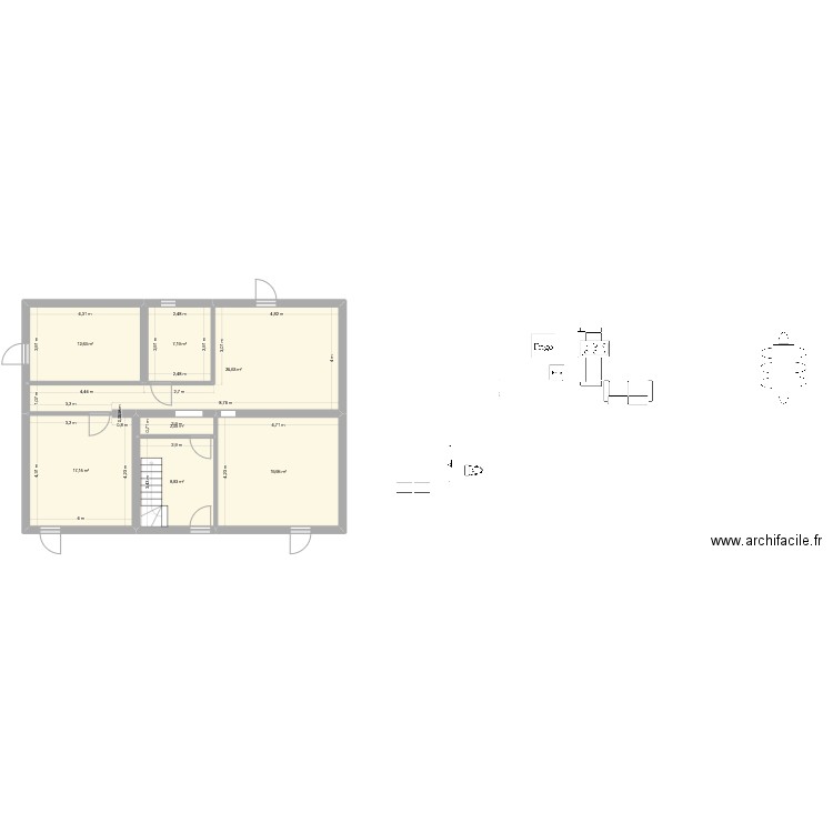 Coulazou RDC project V2 mesure faite. Plan de 7 pièces et 95 m2