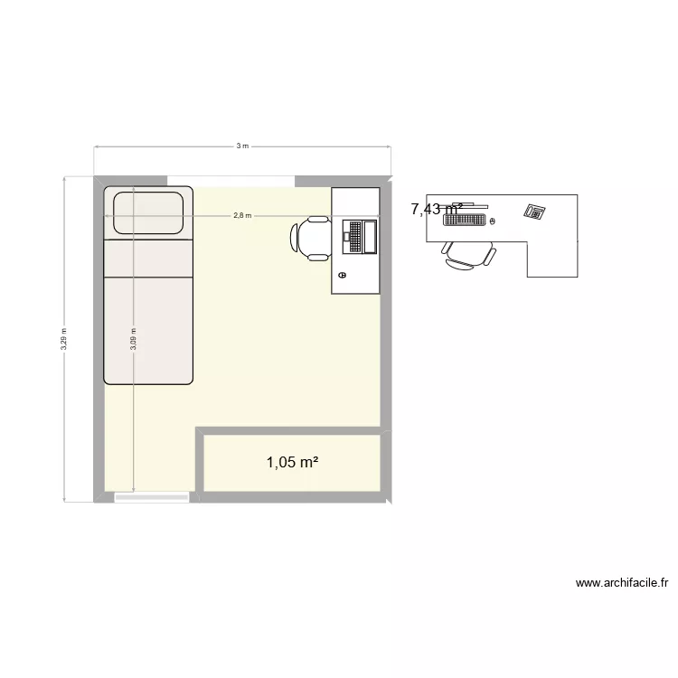 CHAMBRE N. Plan de 2 Pièces et 8 m²