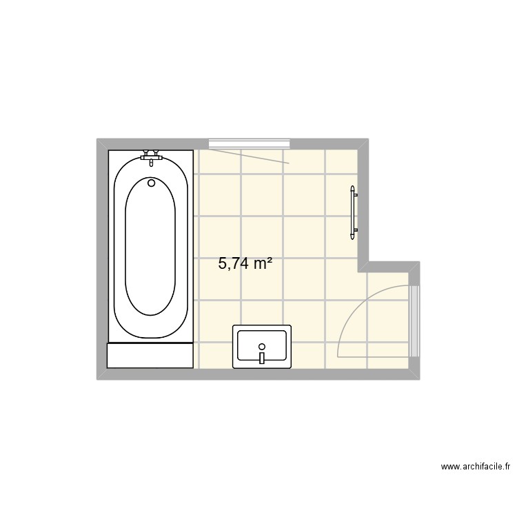 SDB RDC. Plan de 1 pièce et 6 m2