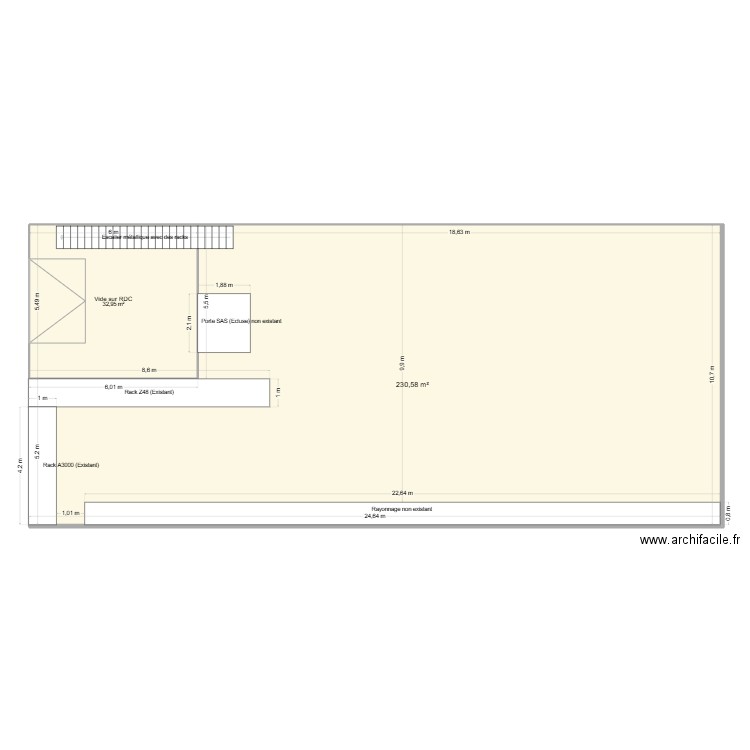 Plan R+1 Entrepôt pièces SCIME. Plan de 2 pièces et 264 m2