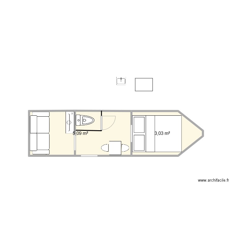 peniche v2. Plan de 2 pièces et 8 m2