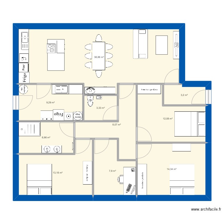 Base maison 1. Plan de 10 pièces et 115 m2