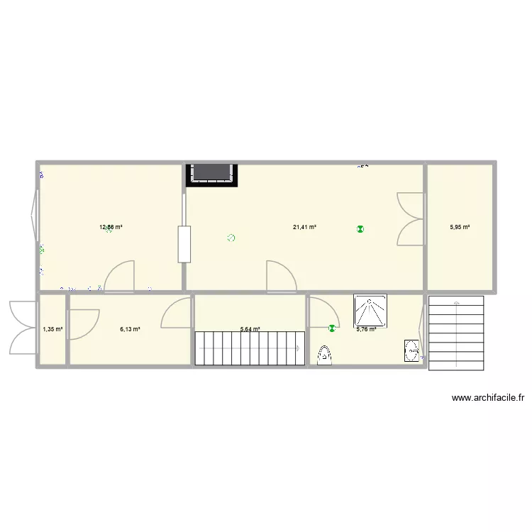 RDC. Plan de 7  et 59 m²