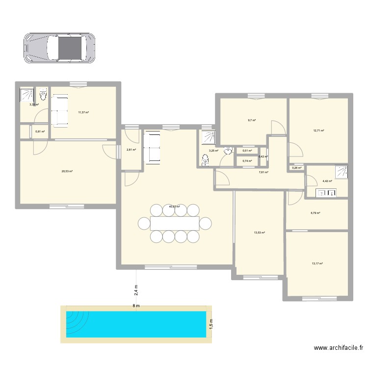 ANG002. Plan de 18 pièces et 153 m2