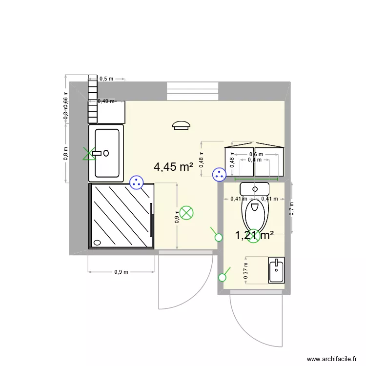 SDB 1er V2. Plan de 2  et 6 m²