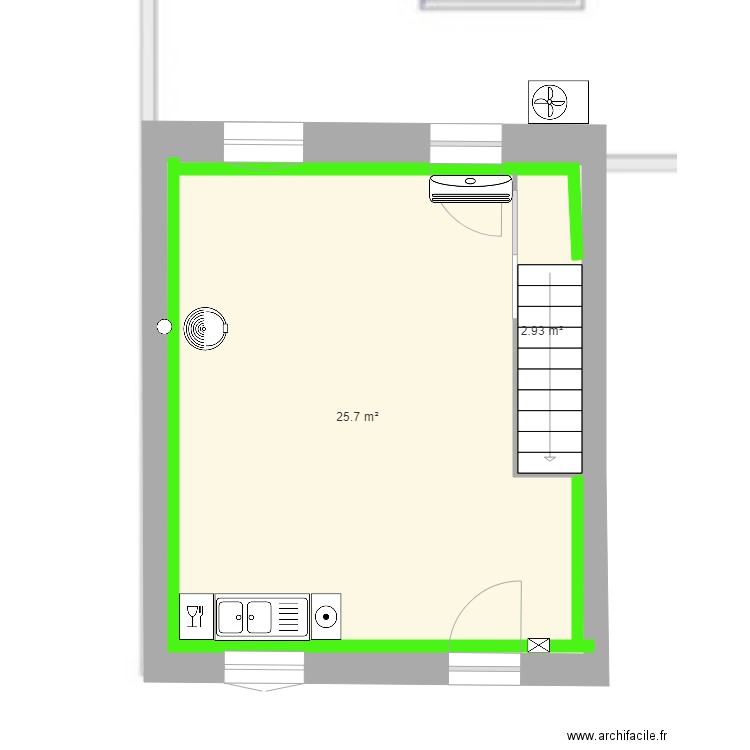 Mélanie RDC aménagé. Plan de 2 pièces et 29 m2