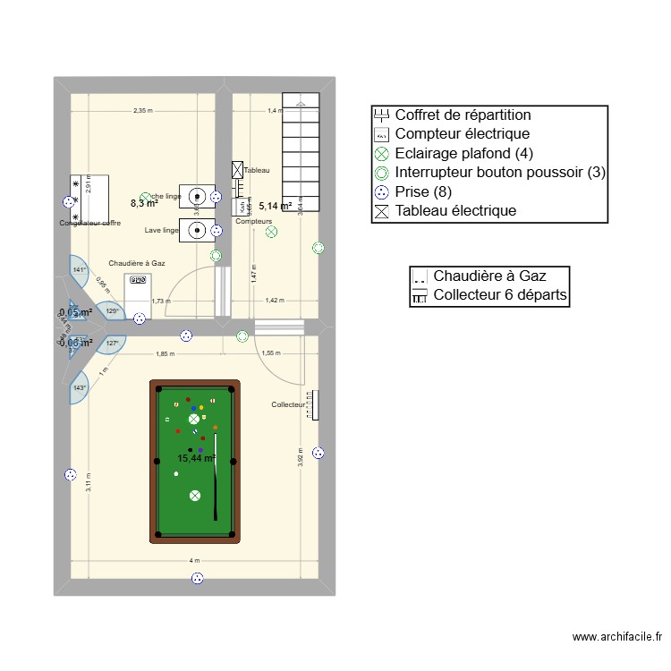 Cave. Plan de 5 pièces et 29 m2