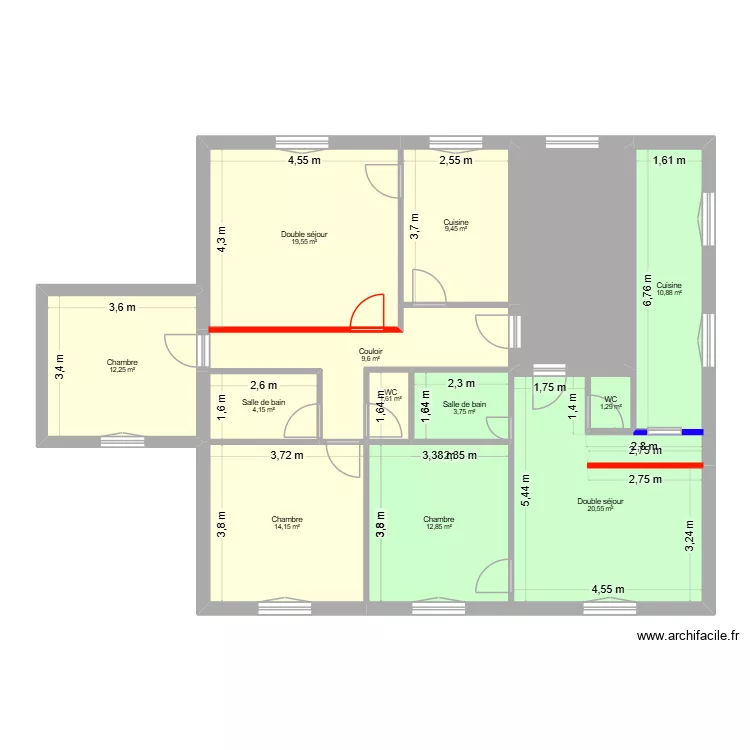 Plan 1e Mousseaux. Plan de 13  et 133 m²