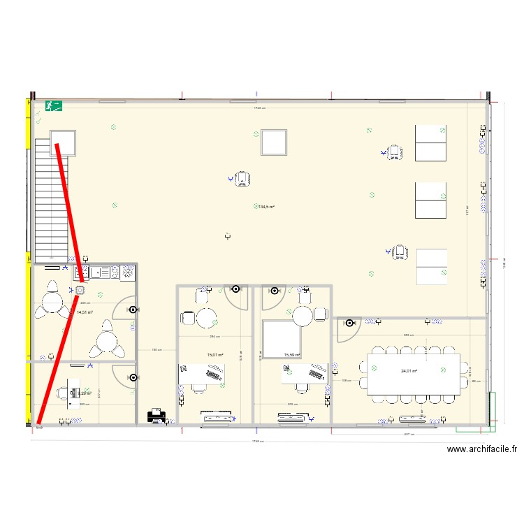 salleboeuf 2 étage. Plan de 6 pièces et 213 m2