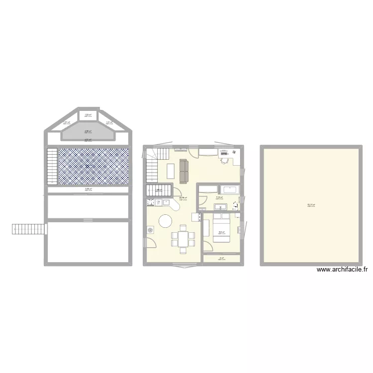 Maison. Plan de 13  et 175 m²