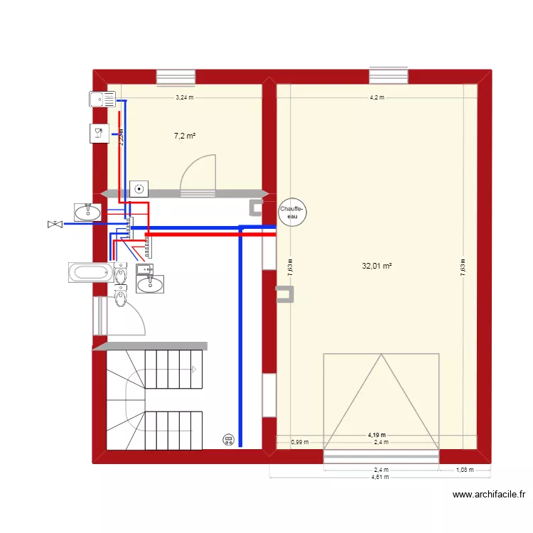 Sous sol. Plan de 2  et 39 m²