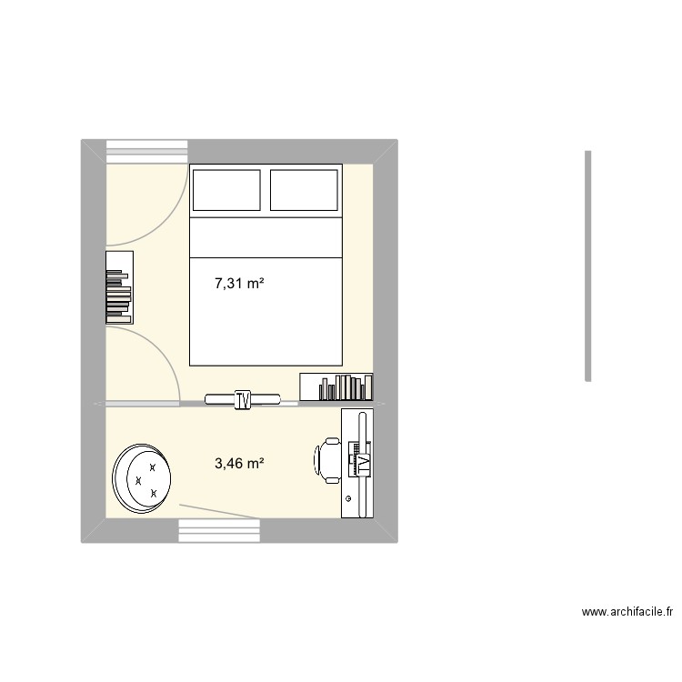 Chambre benoit. Plan de 2 pièces et 11 m2