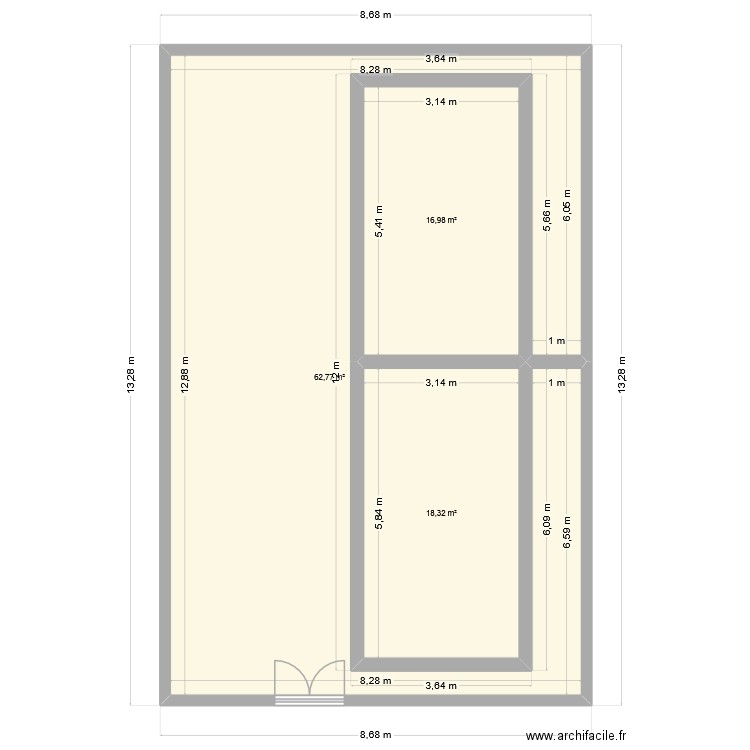 CHAMBRE 1. Plan de 3 pièces et 98 m2