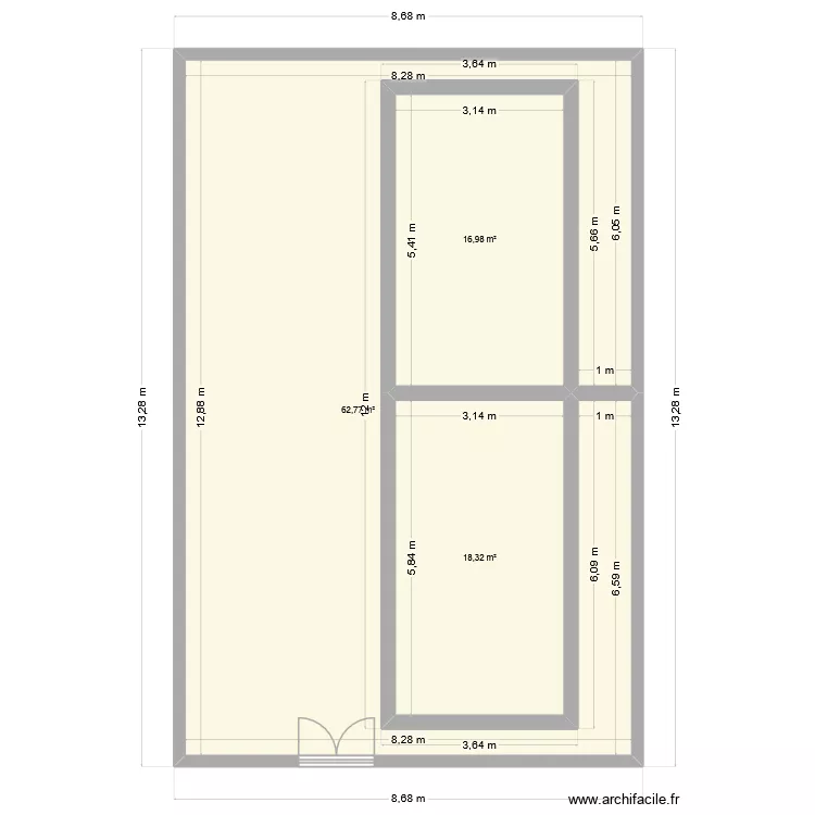 CHAMBRE 1. Plan de 3 pièces et 98 m²
