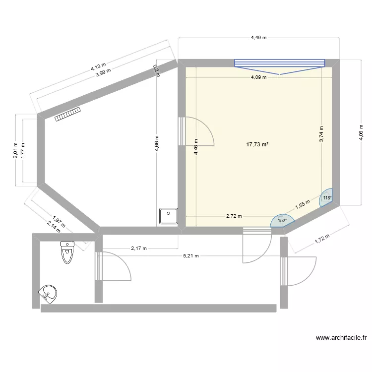 local commercial. Plan de 1  et 18 m²
