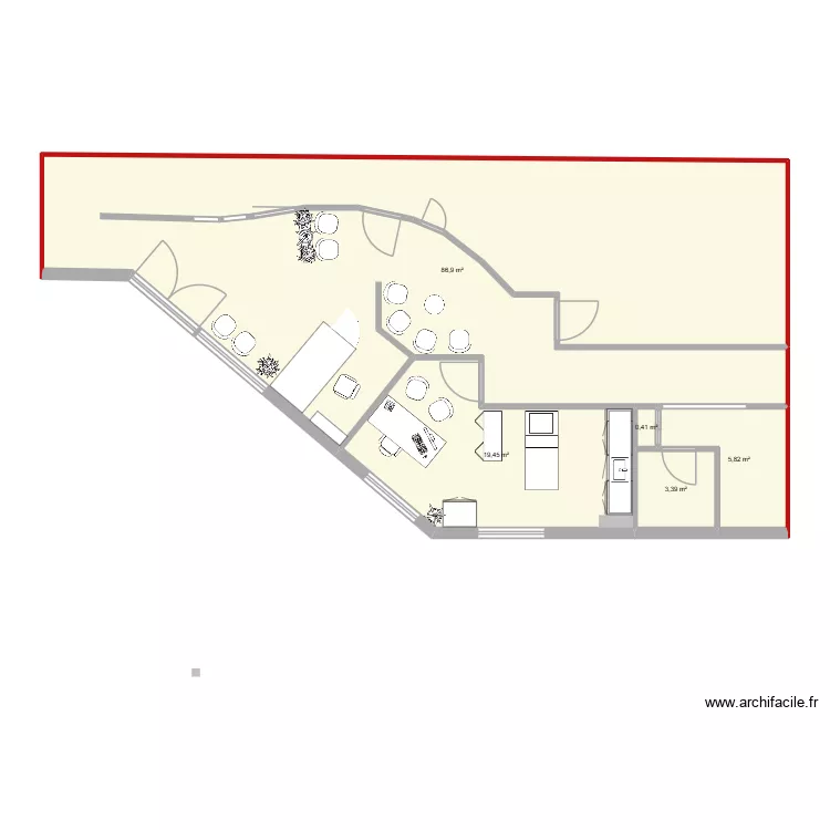 raph 1. Plan de 5  et 116 m²