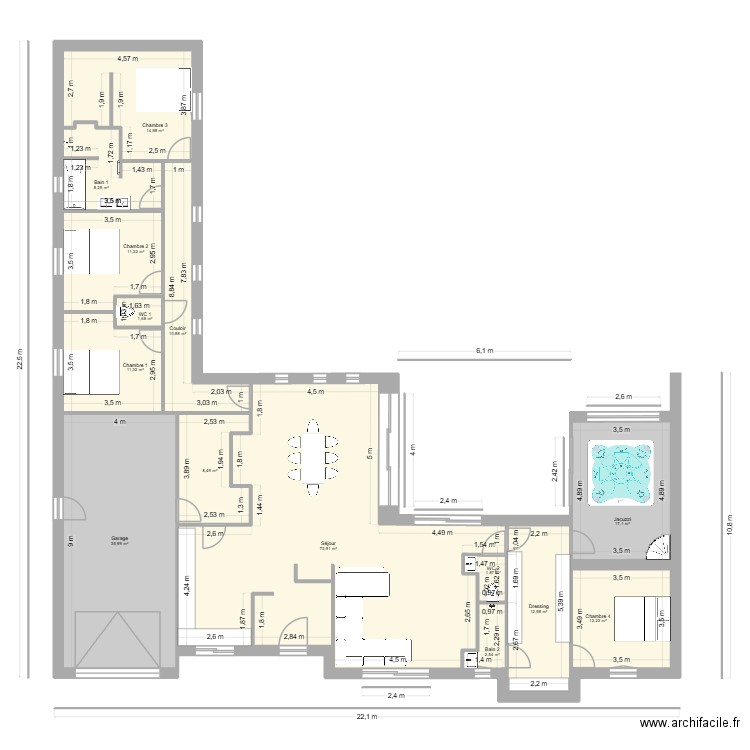 Projet. Plan de 14 pièces et 223 m2