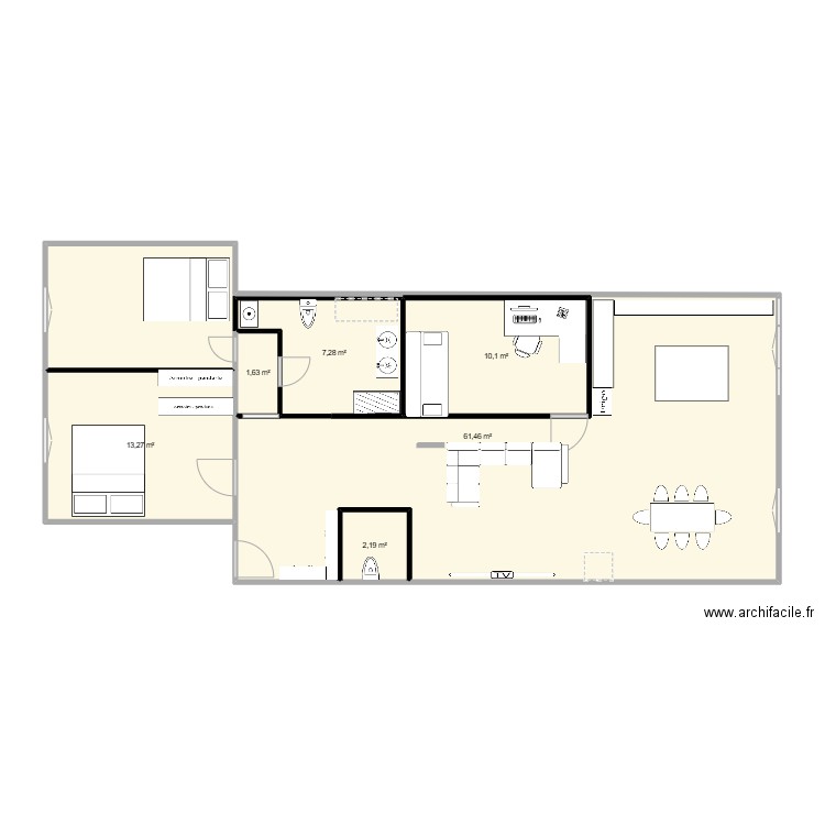 appart. Plan de 6 pièces et 96 m2