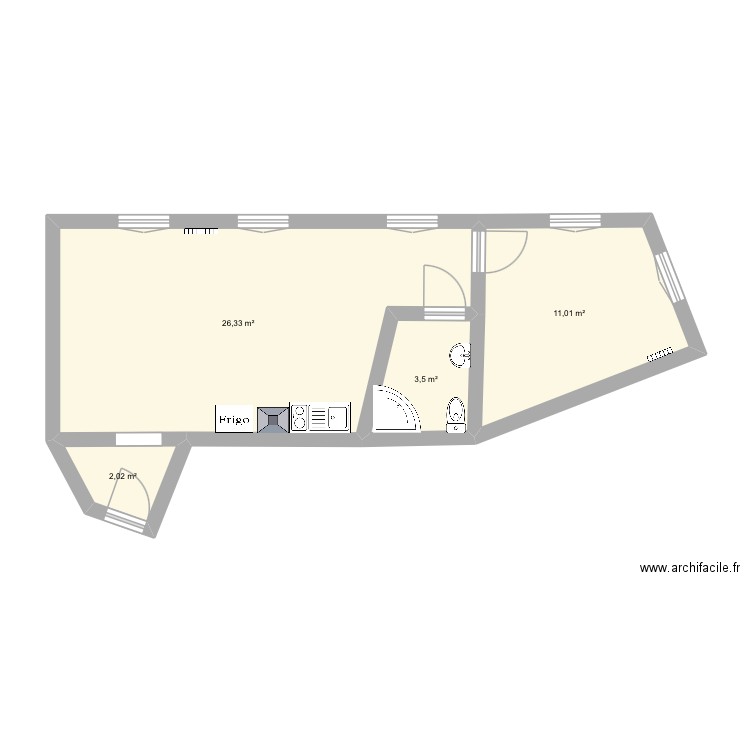 Appart sans meuble. Plan de 4 pièces et 43 m2
