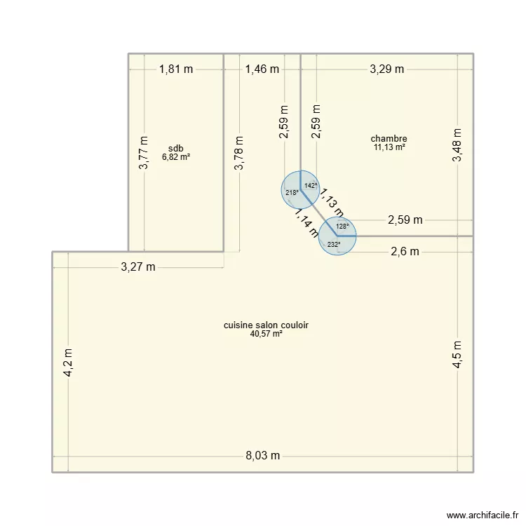 appart 1. Plan de 3  et 59 m²