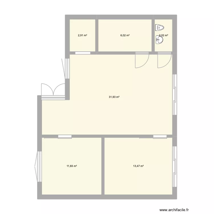pplan 003. Plan de 6 Pièces et 68 m²