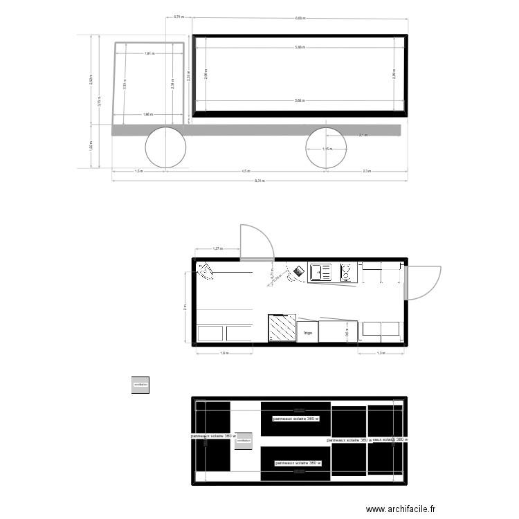 cotes shelter lit avant. Plan de 4 pièces et 44 m2