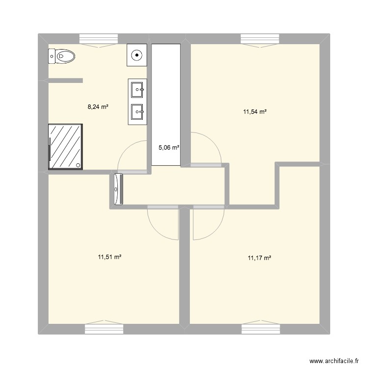 R+1 BIs. Plan de 5 pièces et 48 m2