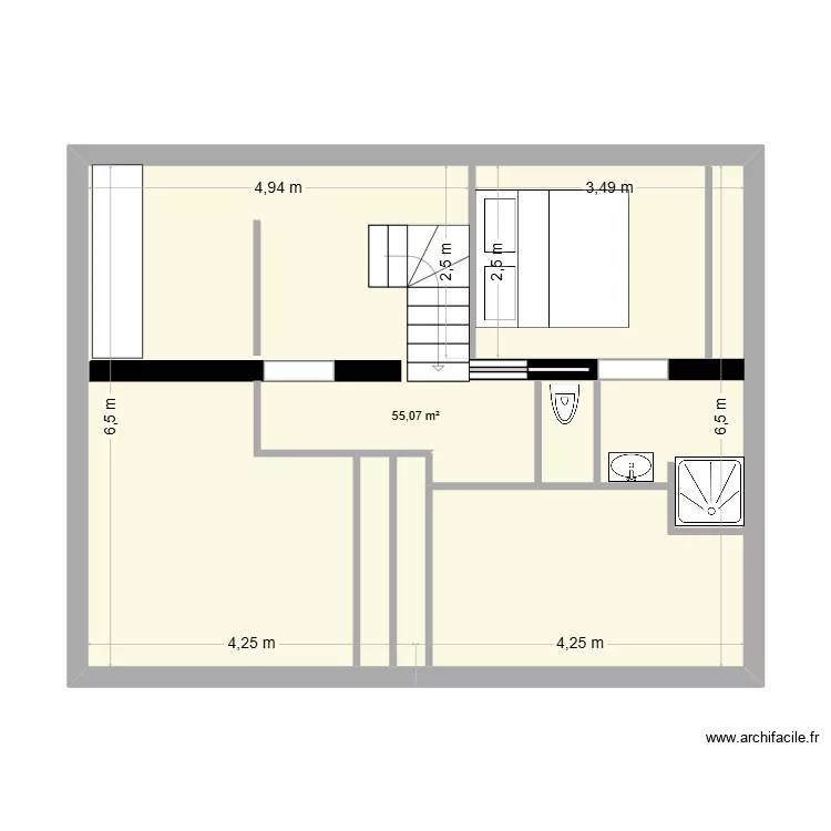 Etage. Plan de 1  et 55 m²