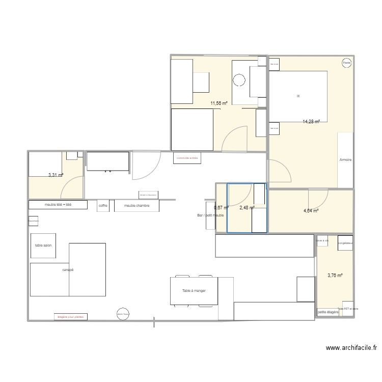 appart bulle. Plan de 7 pièces et 41 m2