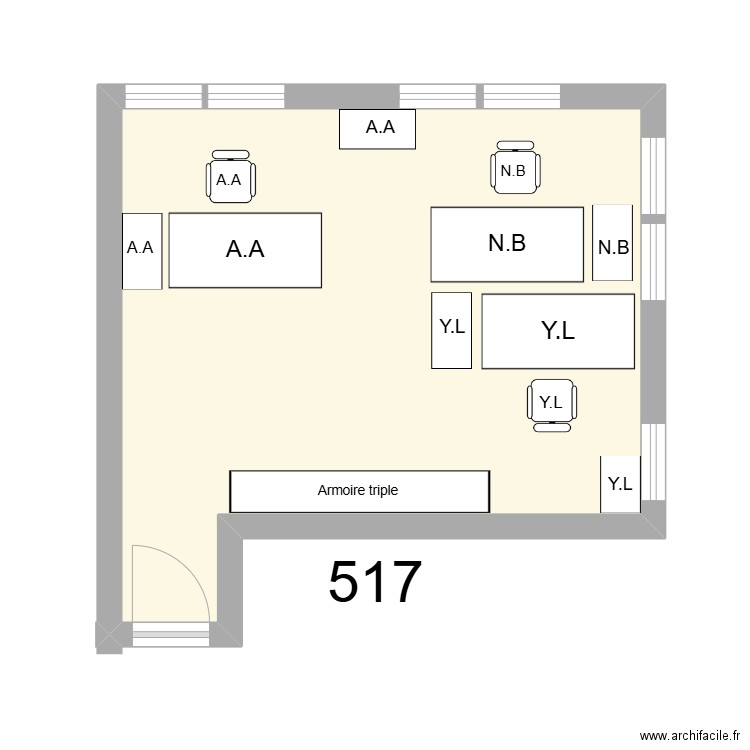 Bureau R 517 - A.ATTALI - N.BAFOUAKO - Y.LENORMAND. Plan de 1 pièce et 24 m2