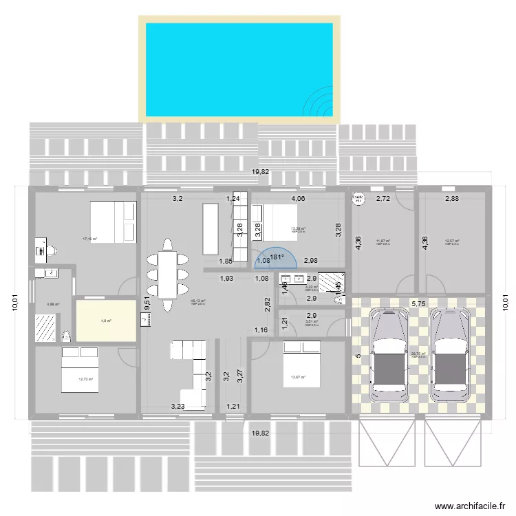 maison parents. Plan de 12  et 173 m²