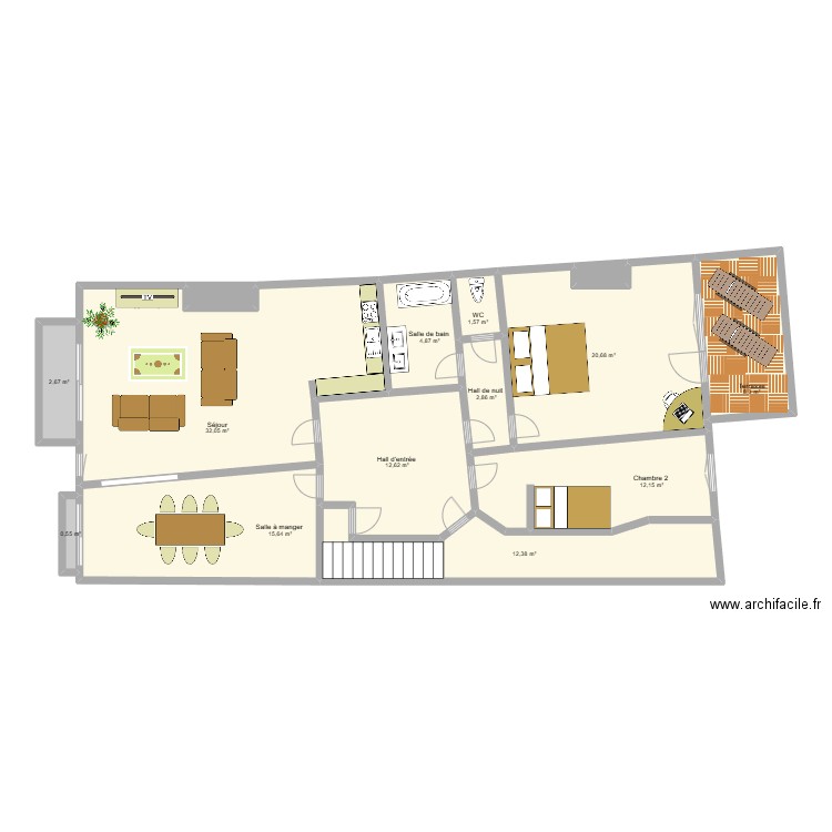 Plan Avroy 2ème étage. Plan de 14 pièces et 128 m2