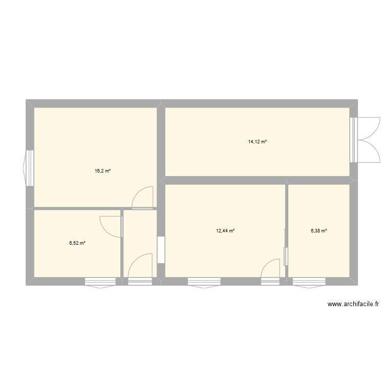 142 vignes avant. Plan de 5 pièces et 56 m2